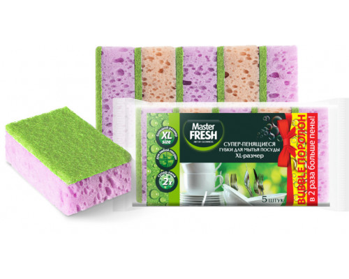Губка для посуды 5шт XL MASTER FRESH