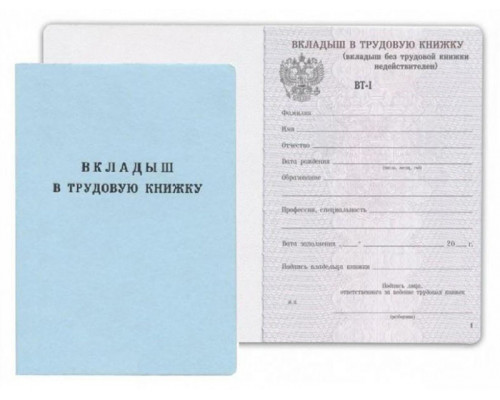 Бланк Вкладыш в трудовую книжку Гознак
