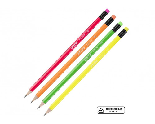 Карандаш ч/г HB дерево с ластиком трехгран Colorful Attache