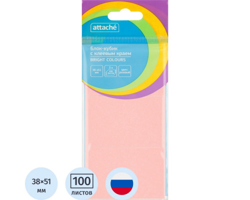 Бумага с клеевым краем 38*50мм 3*100л Attache