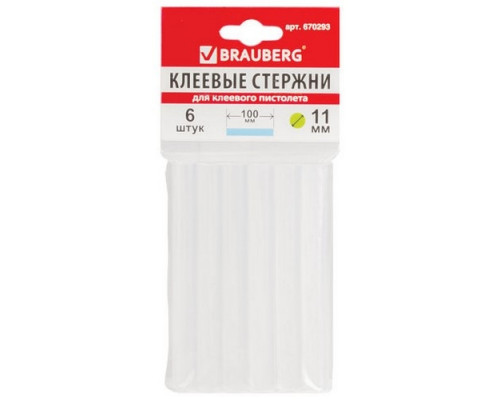Клеевые стержни диаметр 11мм 06шт 100мм Brauberg